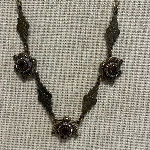 Antique gold necklace with amber stones and gold tone chain